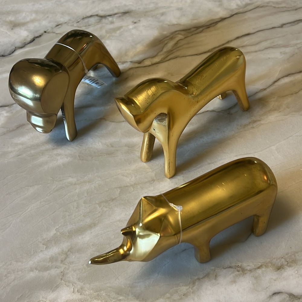 Set of 3 Brass like Finish Animals, NEW